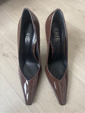 RAYE Chocolate Patent Pointed-Toe Pumps size 8